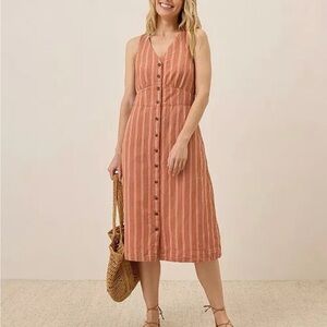 Pact Canopy Linen Blend Button-Front Dress in color “Hermosa Stripe” - size M